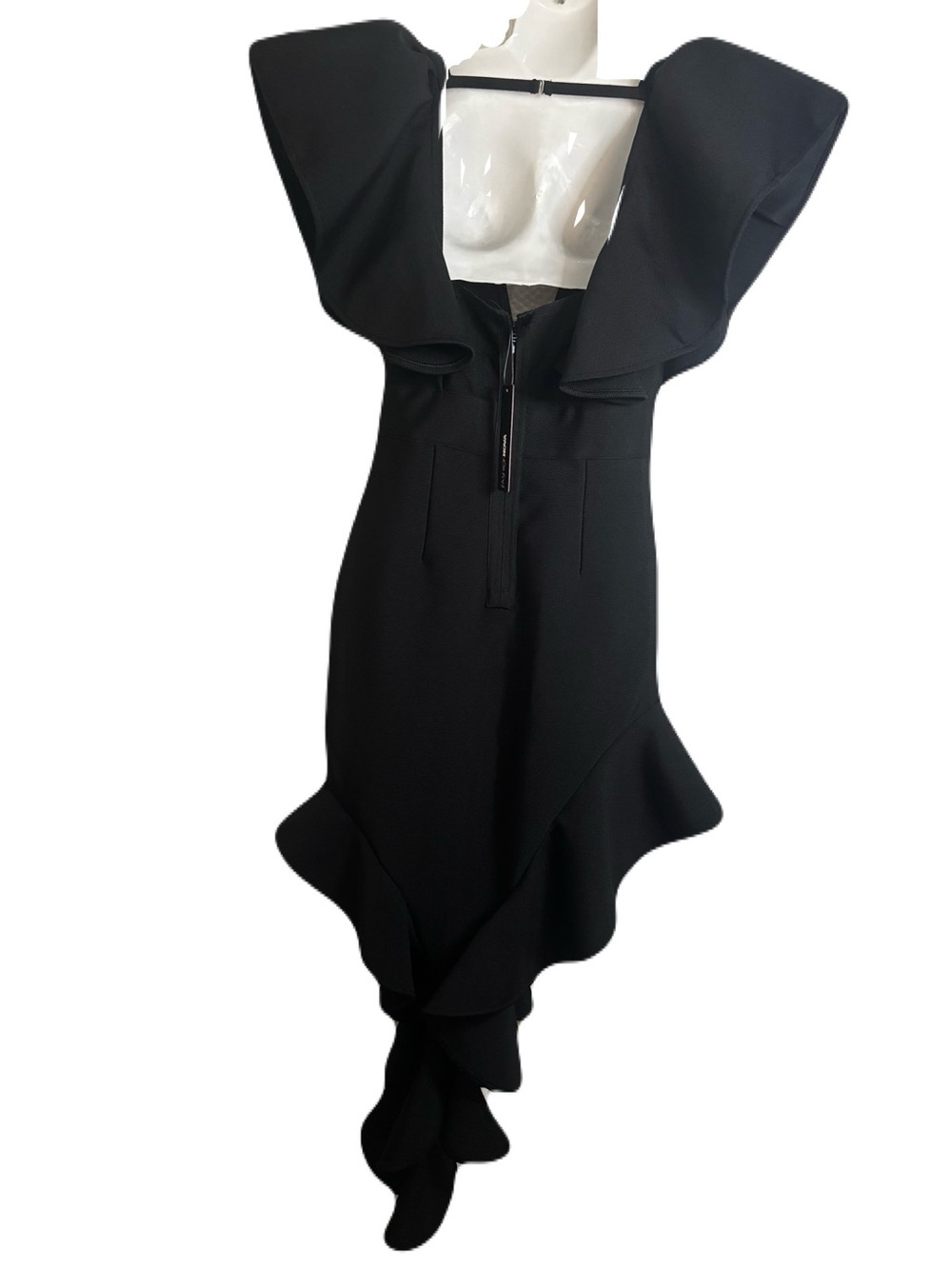 Elegant Black asymmetrical Ruffle Dress with Statement Sleeves - Picture 15 of 16